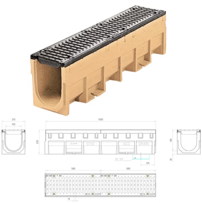 ACO-canal-drenaje-CANALES-S-150-F900-CNL S 150 0.0 1000MM H220-15 DN-OD